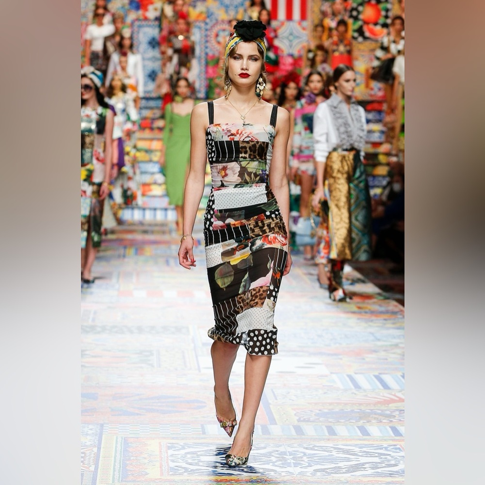 Dolce Gabbana Patwork Chiffon Dress